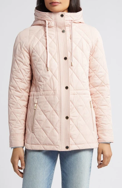 Shop Michael Kors Water Resistant Diamond Quilted Hooded Jacket In Rosewater