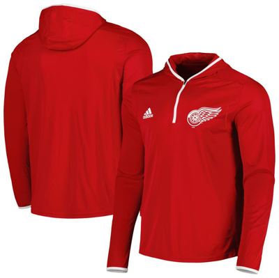 Shop Adidas Originals Adidas Red Detroit Red Wings Team Long Sleeve Quarter-zip Hoodie T-shirt