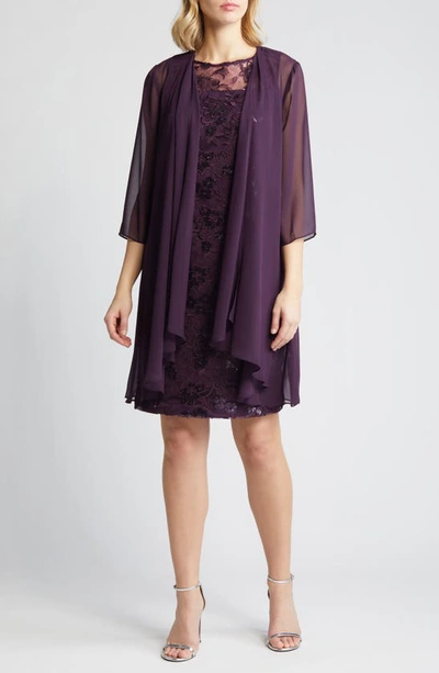 Shop Alex Evenings Sequin Lace Sheath Dress & Chiffon Jacket In Eggplant