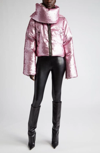 Shop Rick Owens Sequin Funnel Neck Down Jacket In Dust/ Pink