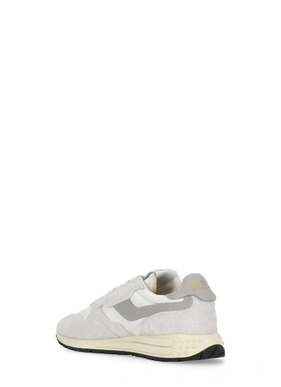 Shop Autry 'reelwind' Grey Low Top Sneakers With Logo Patch In Leather And Suede Woman In White