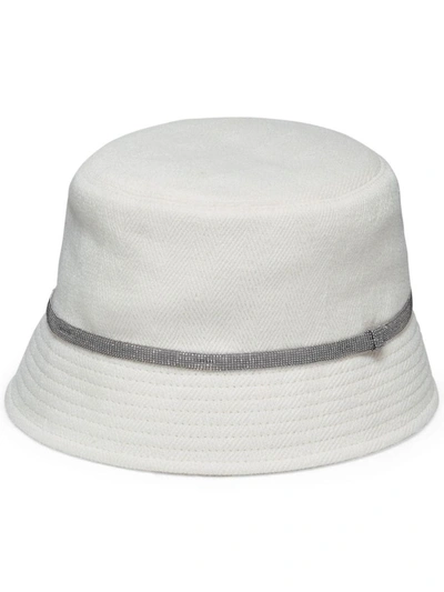 Shop Brunello Cucinelli White Cotton-linen Blend Bucket Hat