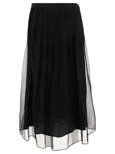 Shop Brunello Cucinelli Pleated Skirt With Shiny Waistband In Black