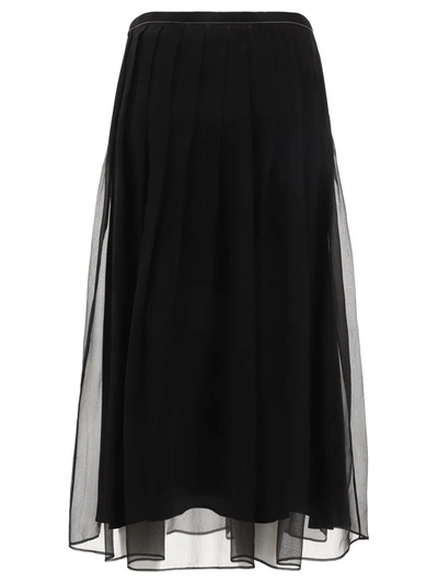 Shop Brunello Cucinelli Pleated Skirt With Shiny Waistband In Black