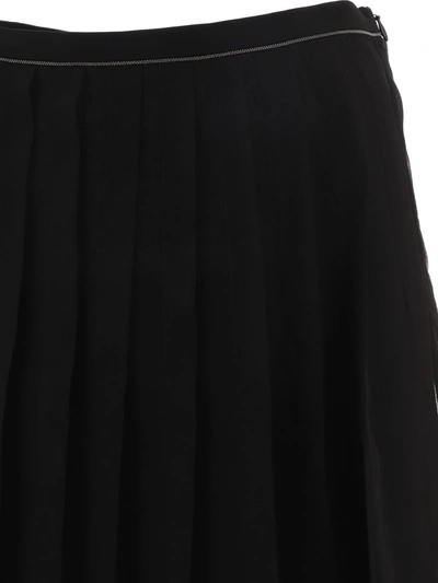 Shop Brunello Cucinelli Pleated Skirt With Shiny Waistband In Black