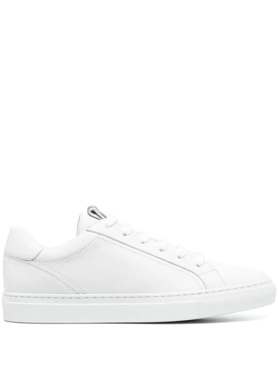 Shop Brunello Cucinelli Leather Sneakers With Precious Details In White