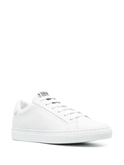 Shop Brunello Cucinelli Leather Sneakers With Precious Details In White