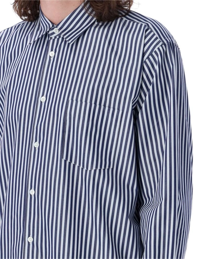 Comme Des Garçons Shirt Striped Chest Pocket In White Blue