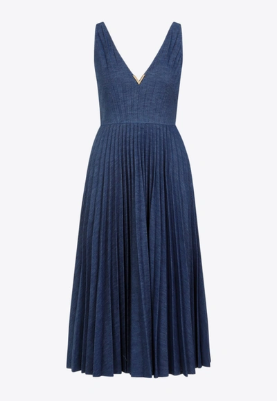 Shop Valentino Chambray Denim Maxi Dress In Blue