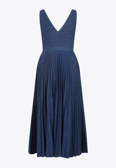 Shop Valentino Chambray Denim Maxi Dress In Blue
