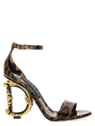 Shop Dolce & Gabbana Animal-print Sandals With Logo Heel In Multicolor