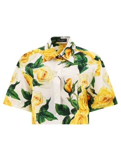 Shop Dolce & Gabbana Rose Print Shirt In Yellow