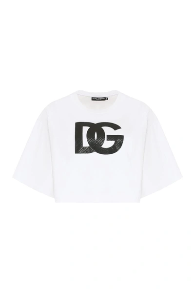 Shop Dolce & Gabbana Knitted Crop Top In White