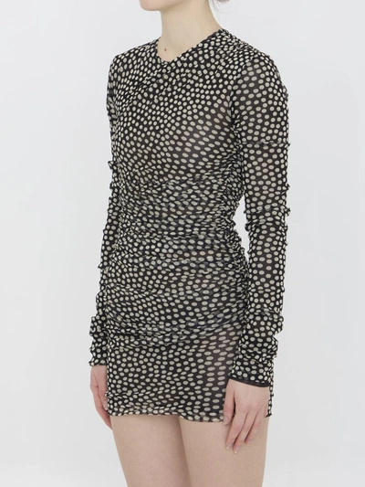 Saint Laurent Polka-dot Ruched Tulle Minidress In Black