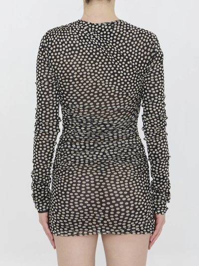 Saint Laurent Polka-dot Ruched Tulle Minidress In Black