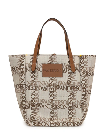 Shop Jw Anderson J.w. Anderson Brown Jacquard Cotton Blend Tote Bag In Natural/pecan