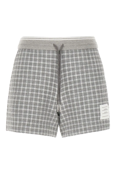 Shop Thom Browne Tweed Cotton Shorts In Grey