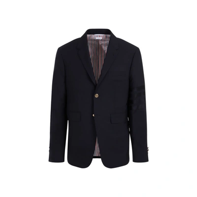 Shop Thom Browne Single-breasted Blazer With Striped Detail In Blue
