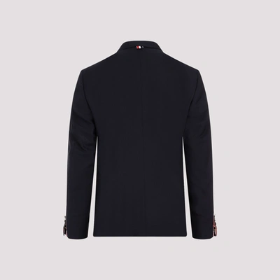 Shop Thom Browne Single-breasted Blazer With Striped Detail In Blue