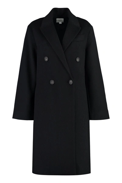 Shop Vince Wool Blend Double-breasted Coat In Black