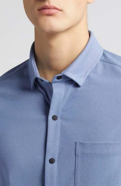 Shop Mizzen + Main Nolan Solid Performance Snap-up Shirt In Blue