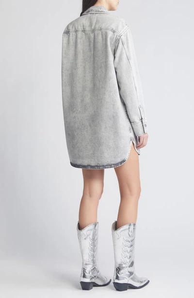 Shop Allsaints Lily Oversize Long Sleeve Denim Shacket Dress In Snow Grey