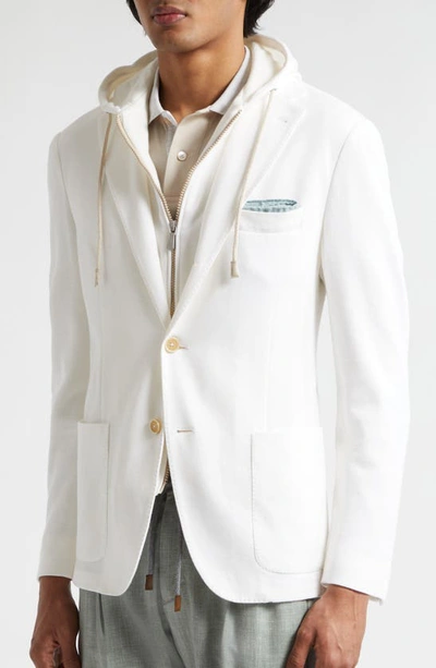 Shop Eleventy Cotton & Cashmere Sport Coat With Removable Hooded Bib In White
