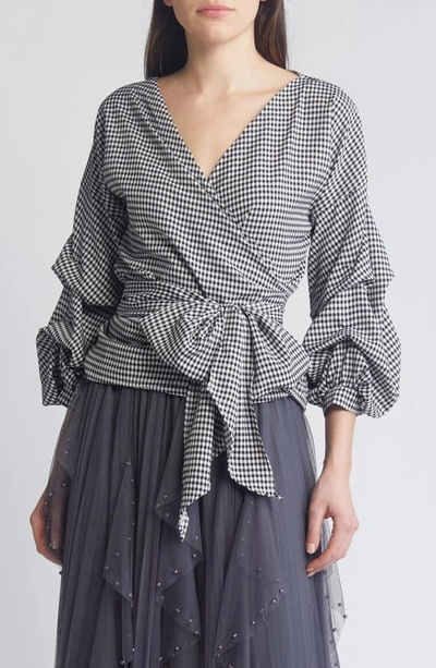 Shop Nikki Lund Anna Tie Waist Wrap Top In Black/ White