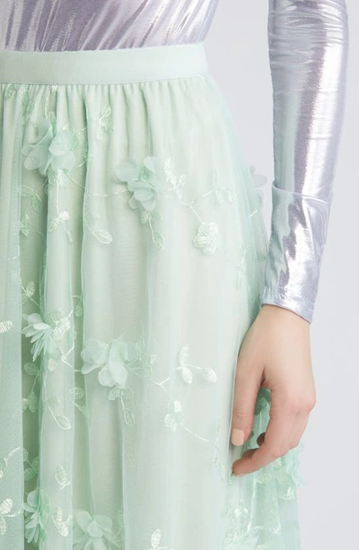 Shop Nikki Lund Audra Floral Appliqué Chiffon Maxi Skirt In Green