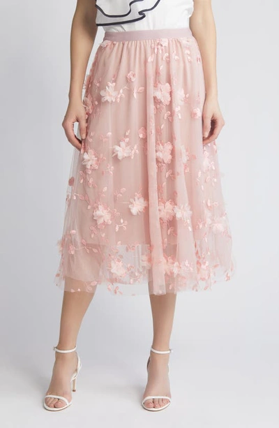 Shop Nikki Lund Audra Floral Appliqué Chiffon Maxi Skirt In Pink