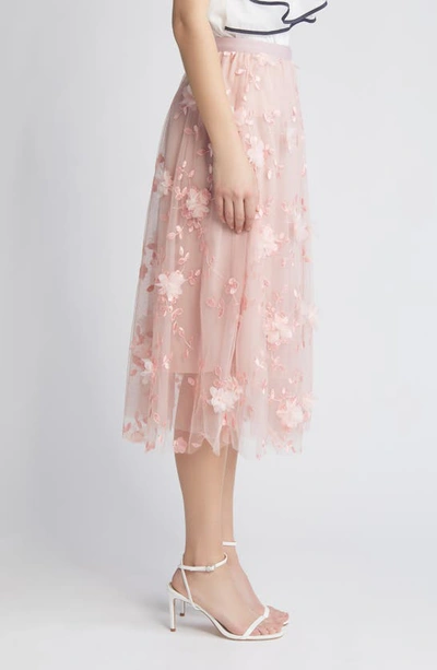 Nikki Lund Audra Floral Appliqué Chiffon Maxi Skirt In Pink