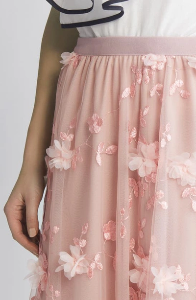 Nikki Lund Audra Floral Appliqué Chiffon Maxi Skirt In Pink