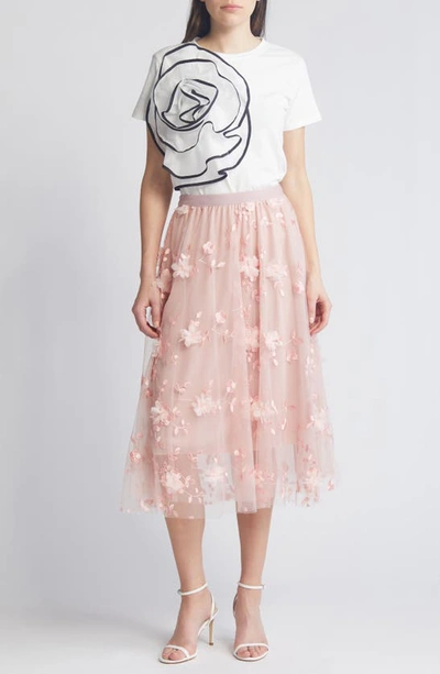 Shop Nikki Lund Audra Floral Appliqué Chiffon Maxi Skirt In Pink