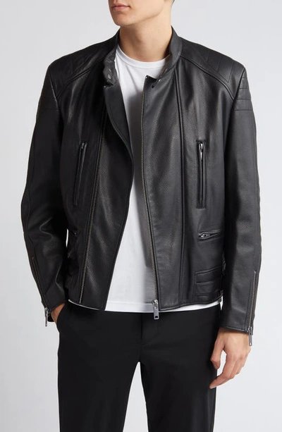 Shop Hugo Boss Lewis Leather Jacket In Black