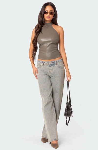 Shop Edikted Sienna Faux Leather Halter Top In Gray