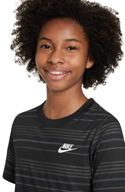 Shop Nike Kids' Sportswear Stripe Cotton Logo T-shirt In Black/ Ashen Slate