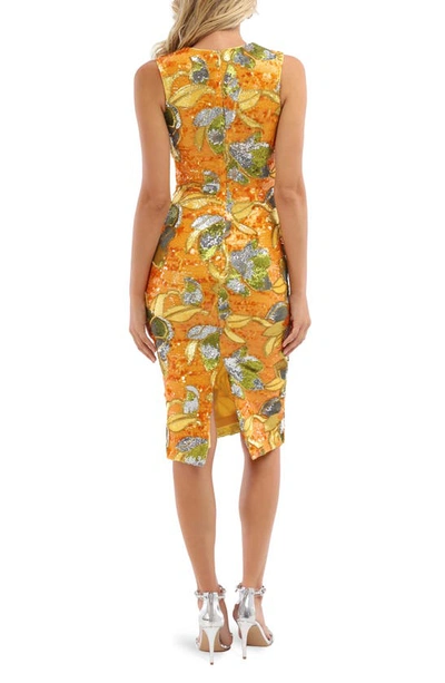 Shop Helsi Alex Floral Sequin Cocktail Sheath Dress In Marigold