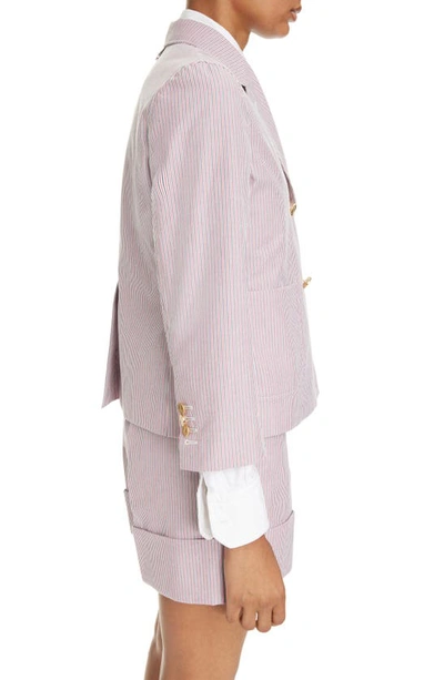 Shop Thom Browne Unconstructed Fit Stripe Crop Double Breasted Blazer In Pink/ White