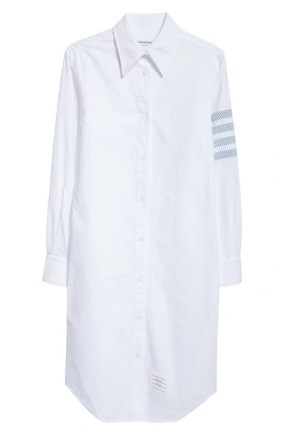 Thom Browne Striped Cotton Oxford Shirt Dress In White
