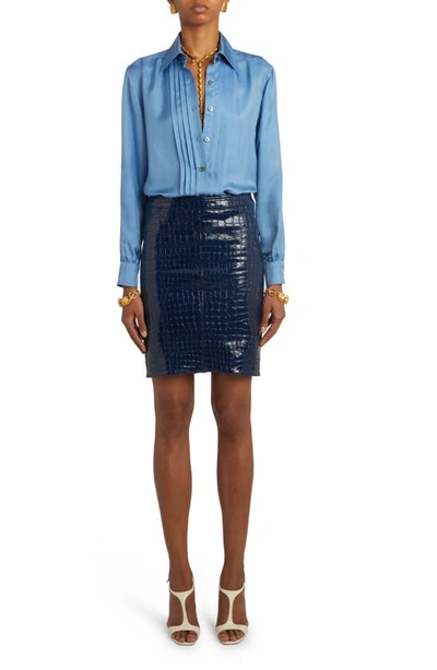 Shop Tom Ford Pleated Twill Button-up Shirt In Stone Blue