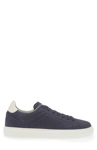 Brunello Cucinelli Nubuck-leather Low-top Sneakers In Blue
