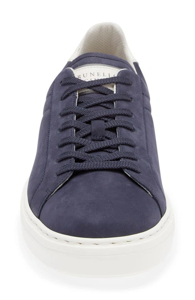 Brunello Cucinelli Nubuck-leather Low-top Sneakers In Blue