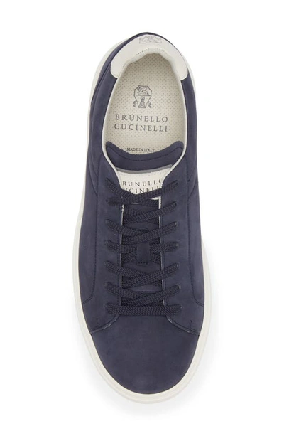 Brunello Cucinelli Nubuck-leather Low-top Sneakers In Blue