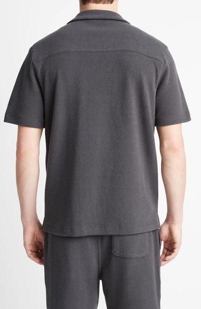 Shop Vince Bouclé Knit Short Sleeve Camp Shirt In Soft Black
