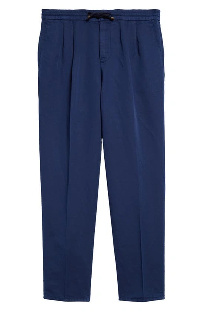 Shop Brunello Cucinelli Garment Dyed Linen & Cotton Gabardine Drawstring Pants In Blu Prussia