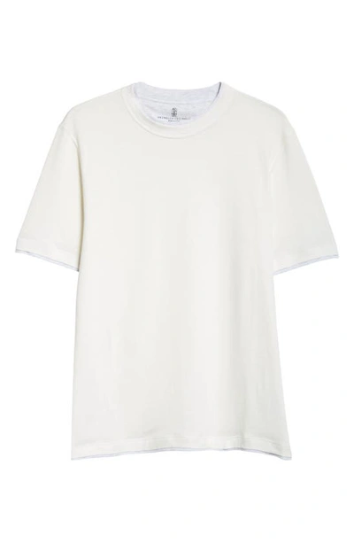 Shop Brunello Cucinelli Linen & Cotton T-shirt In Chy36 Off White/ Perla