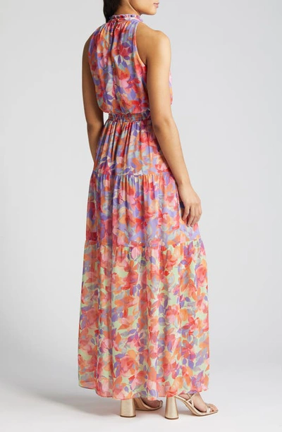 Shop Vince Camuto Floral Tiered Halter Neck Maxi Dress In Lavender