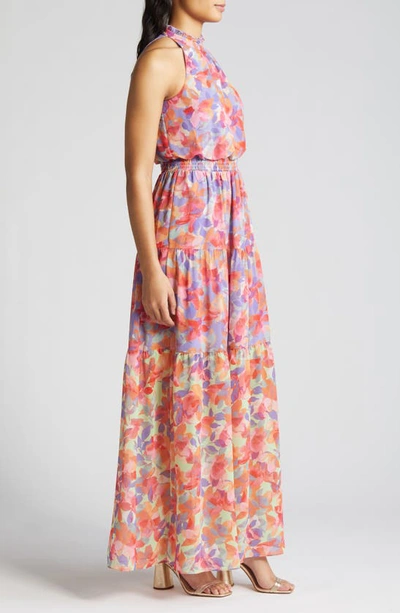 Shop Vince Camuto Floral Tiered Halter Neck Maxi Dress In Lavender