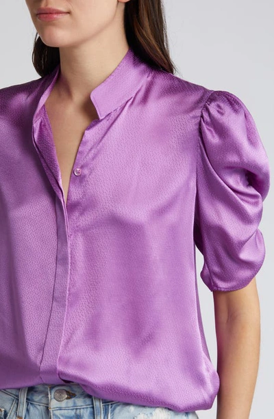 Shop Frame Puff Sleeve Silk Button-up Shirt In Orchid