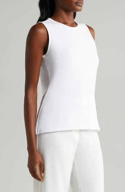 Halogen Sleeveless Stretch Cotton Knit Shell Top In Bright White